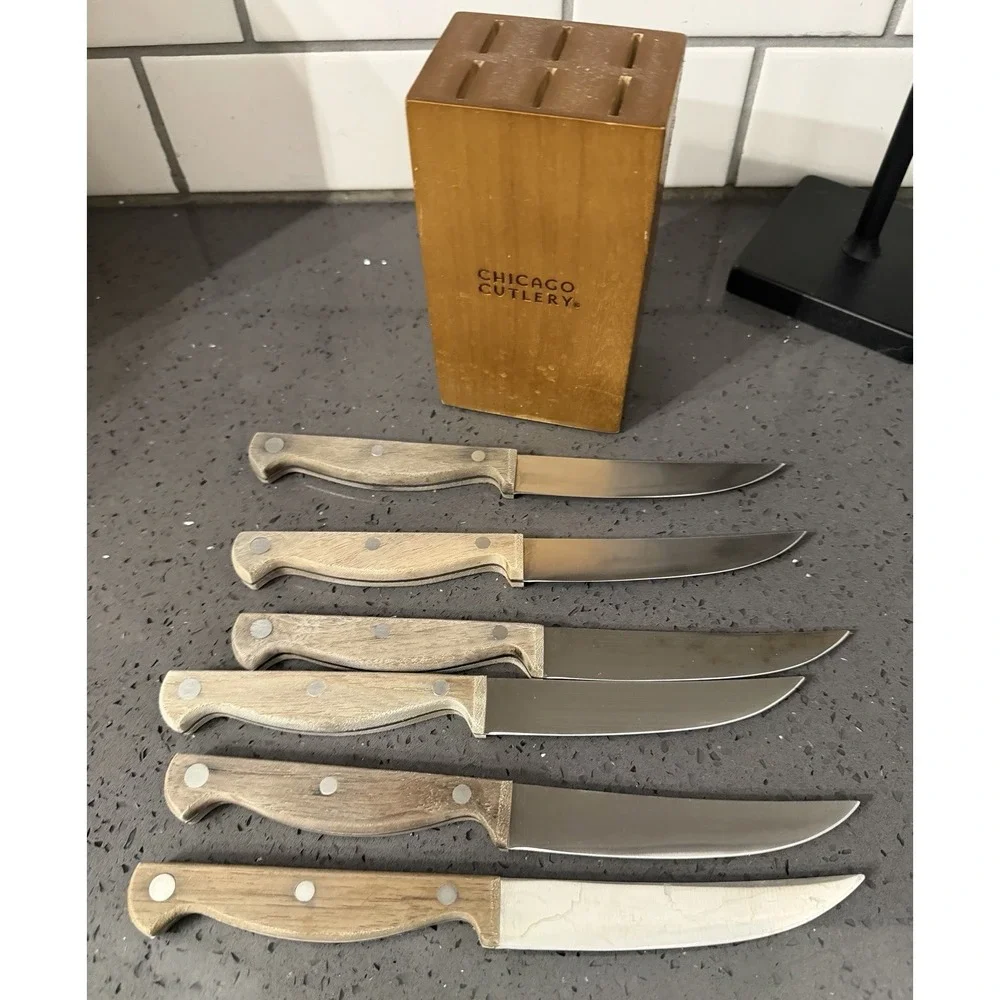 Vtg Chicago Cutlery Steak Knife Set of 6 Block Knives 25C22BN